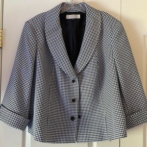Navy and white herringbone pattern blazer